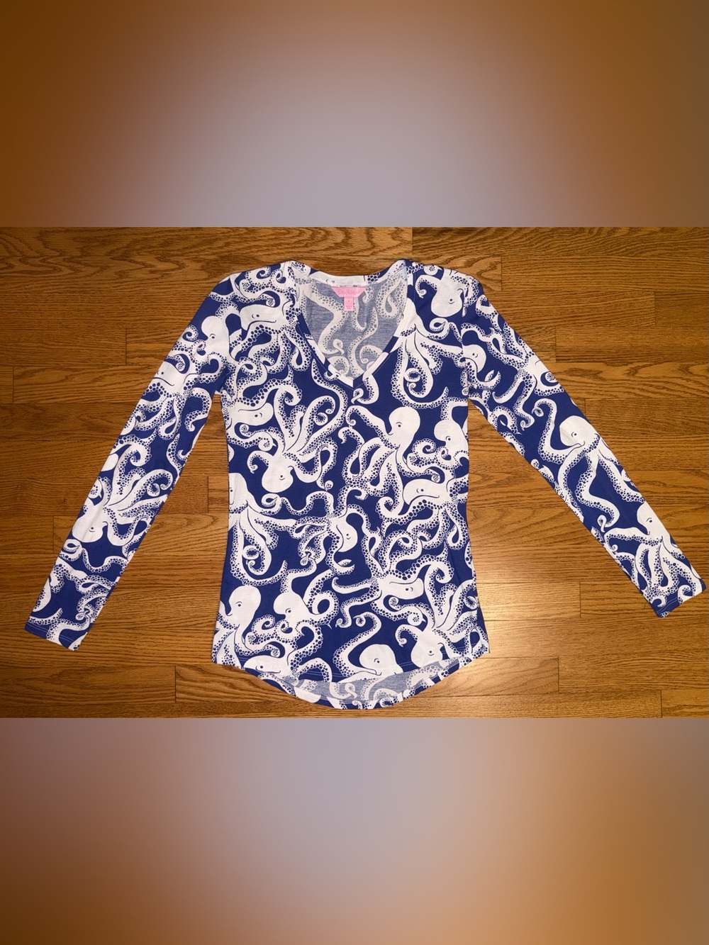 Lilly Pulitzer Long Sleeve V-Neck Top in Blue/White